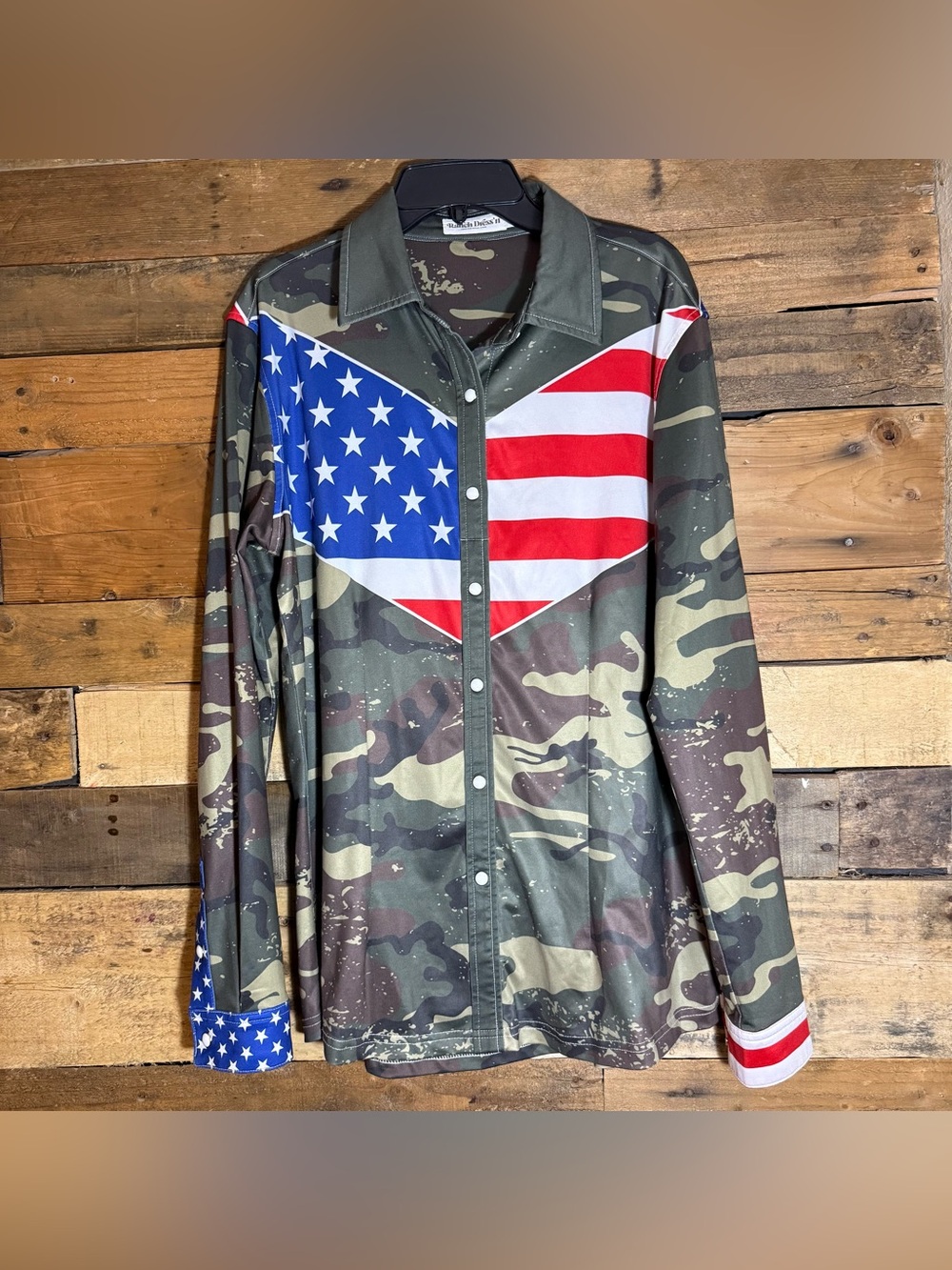 Ranch Dress'n American Flag Camouflage Performance Rodeo Shirt Small